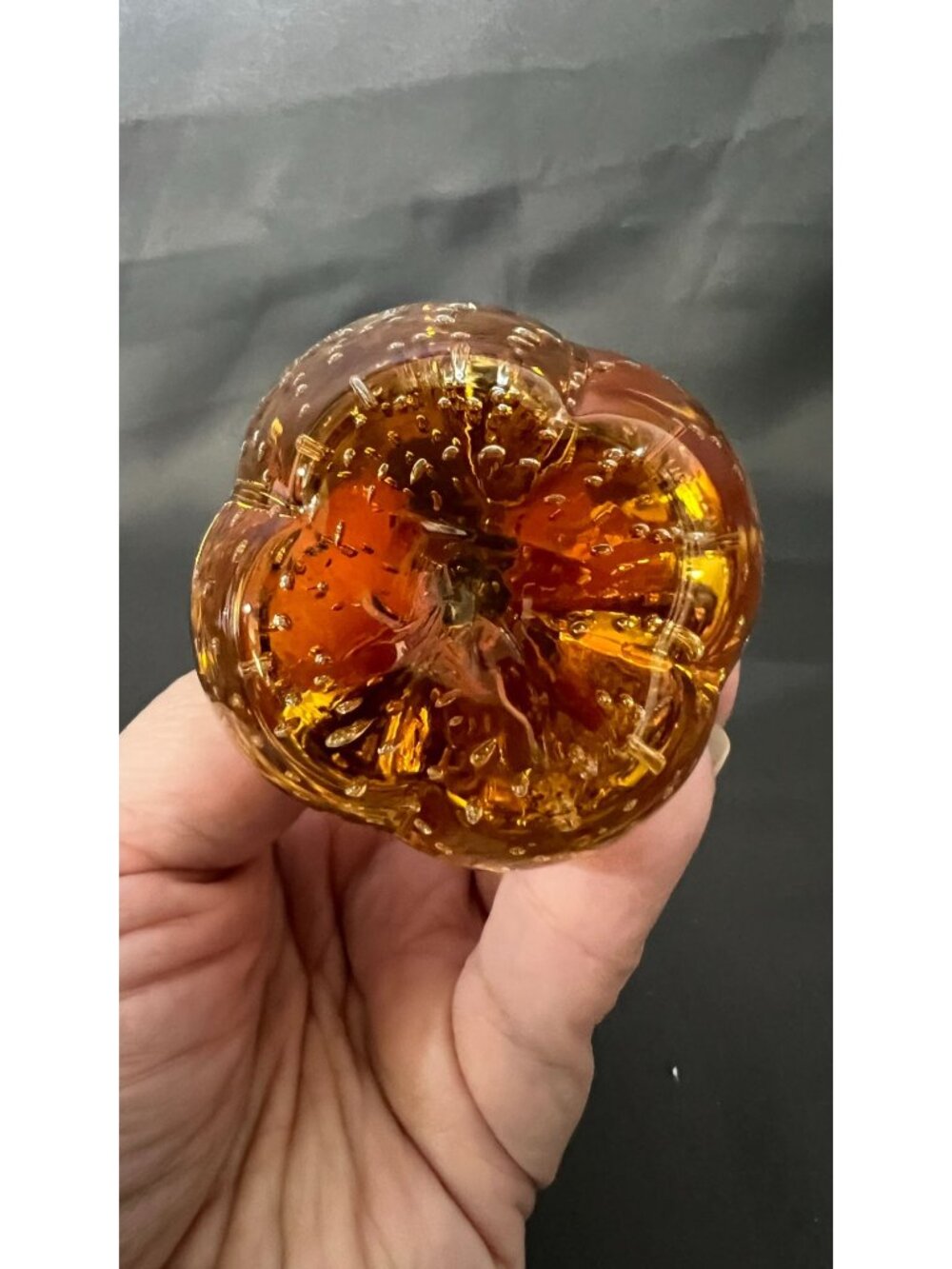 Amber Bubble Base Clear Blown Glass Bud Vase Elegant Handcrafted - Picture 4 of 5
